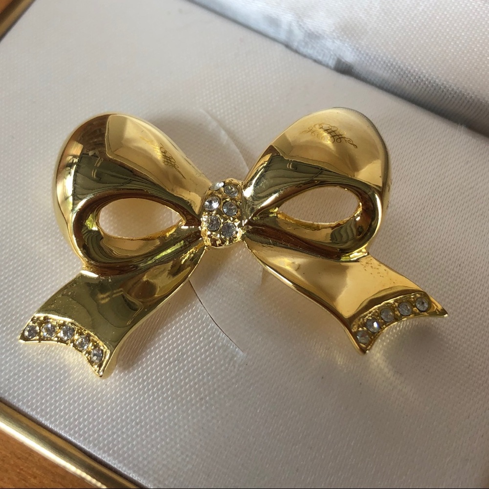 Gold & Rhinestone Bow w/Box